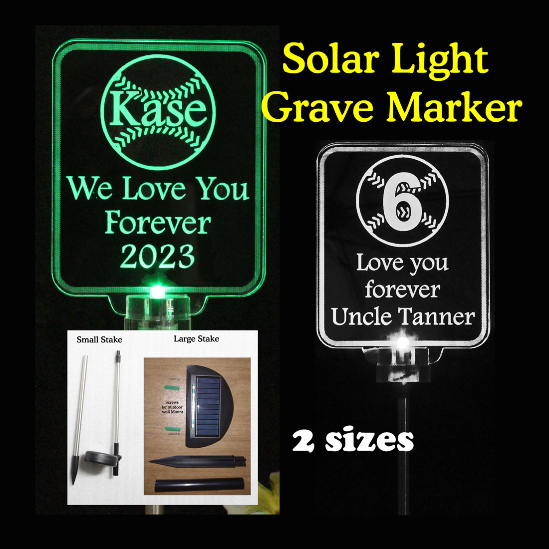 Baseball Cemetary marker solar light grave marker, memorial plaque,  personalized