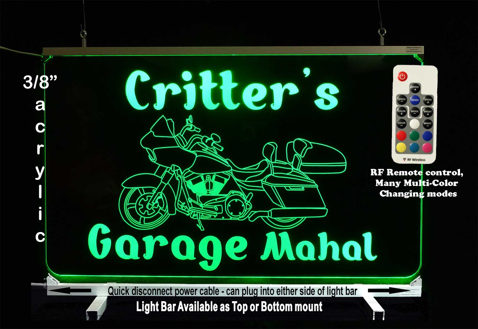 LED Motorcycle Personalized Sign Man Cave