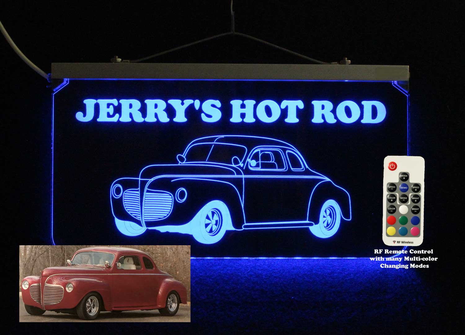 Personalized Hot Rod Car Garage Sign, Man Cave Sign, LED Neon Sign