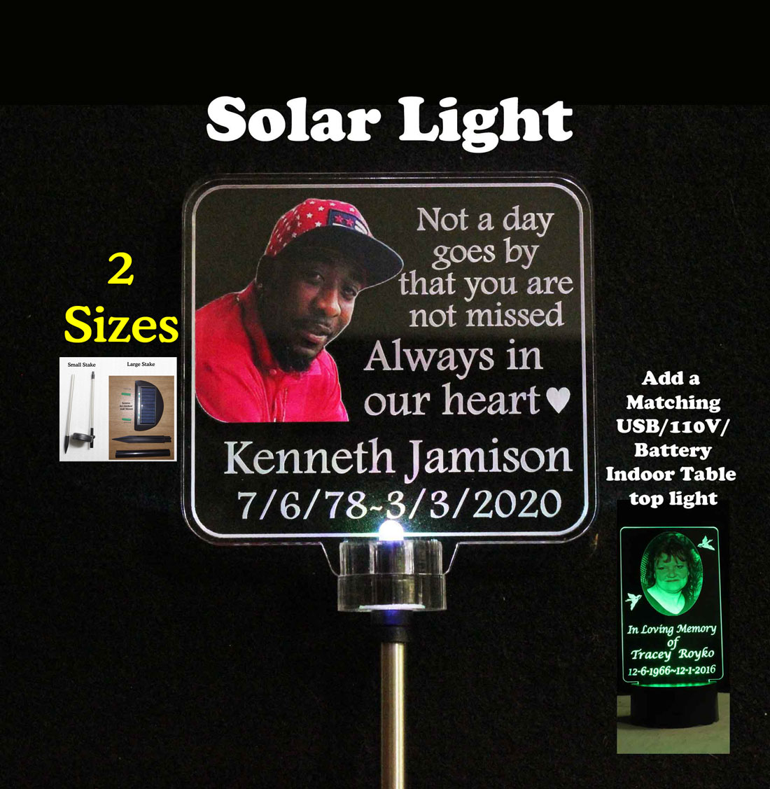 Personalized outdoor Solar light with Photo, Grave Marker, Garden Light, In Loving Memory