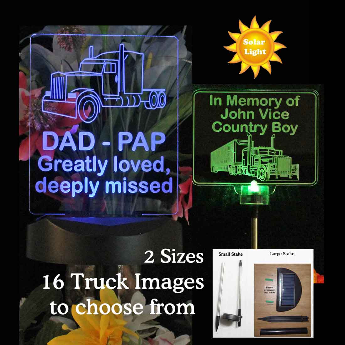 Personalized Solar Light, Semi Truck Grave Marker, Garden Light, Sympathy Gift, Mack Truck