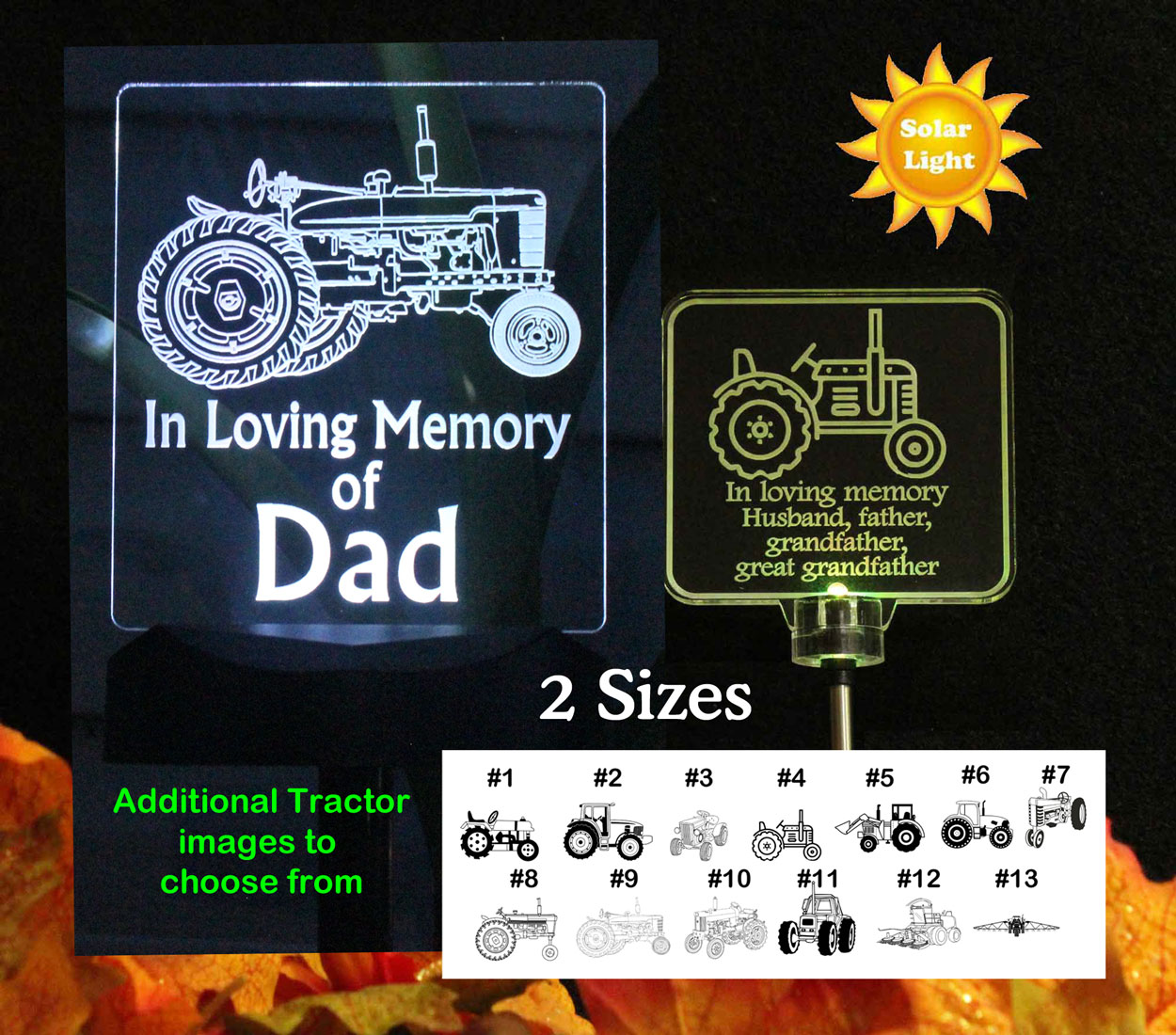 Personalized Tractor solar cemetery light, Grave Marker, Garden Light, Memorial light