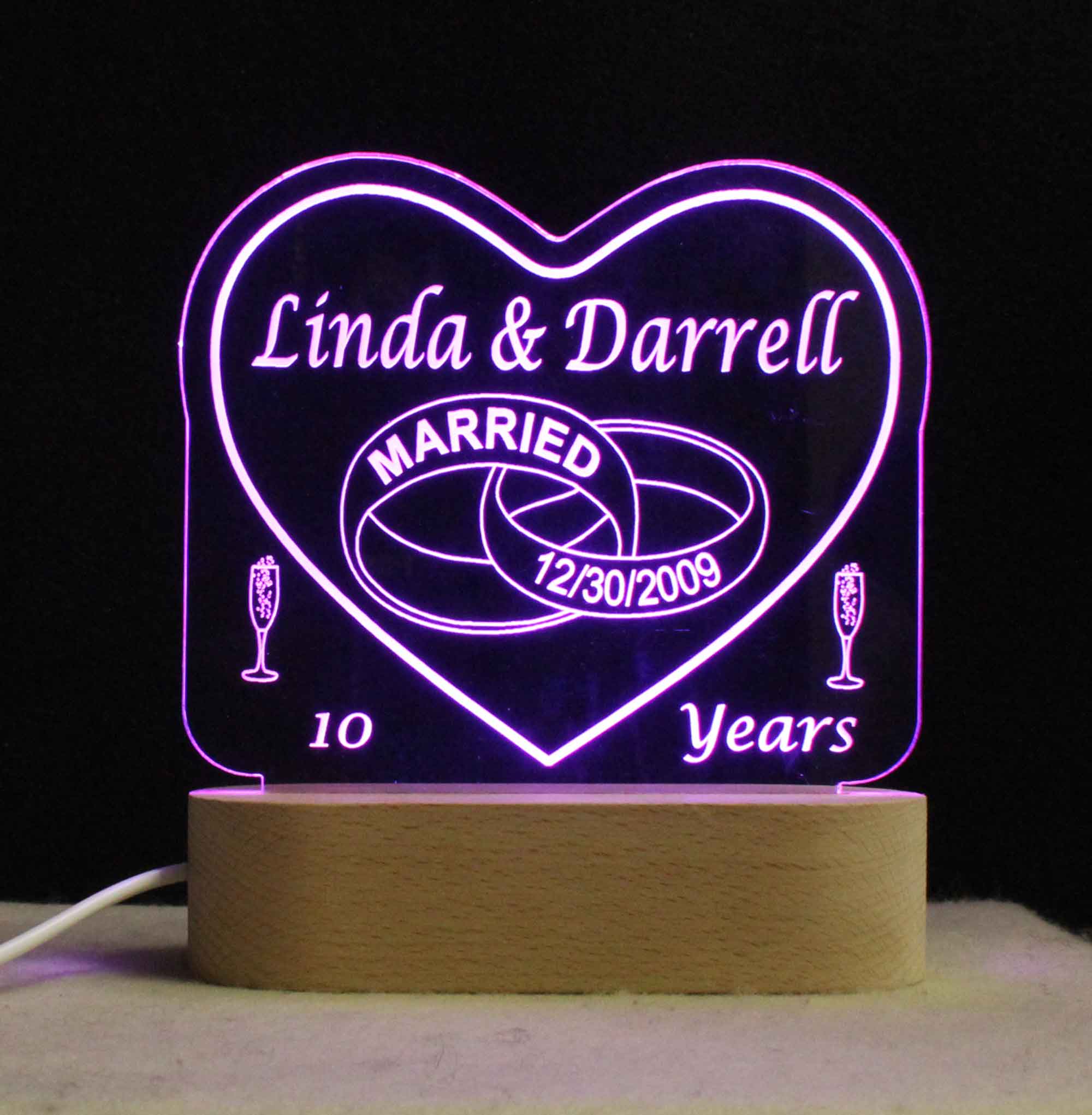 Personalized Wedding Ring LED Anniversart Night Light USB