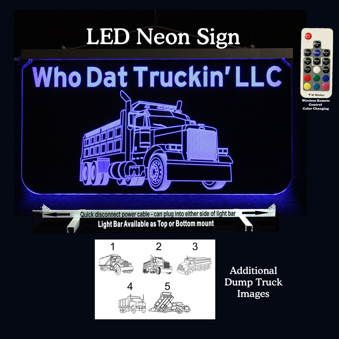 Custom LED Neon Sign with Dump Truck design, man cave sign