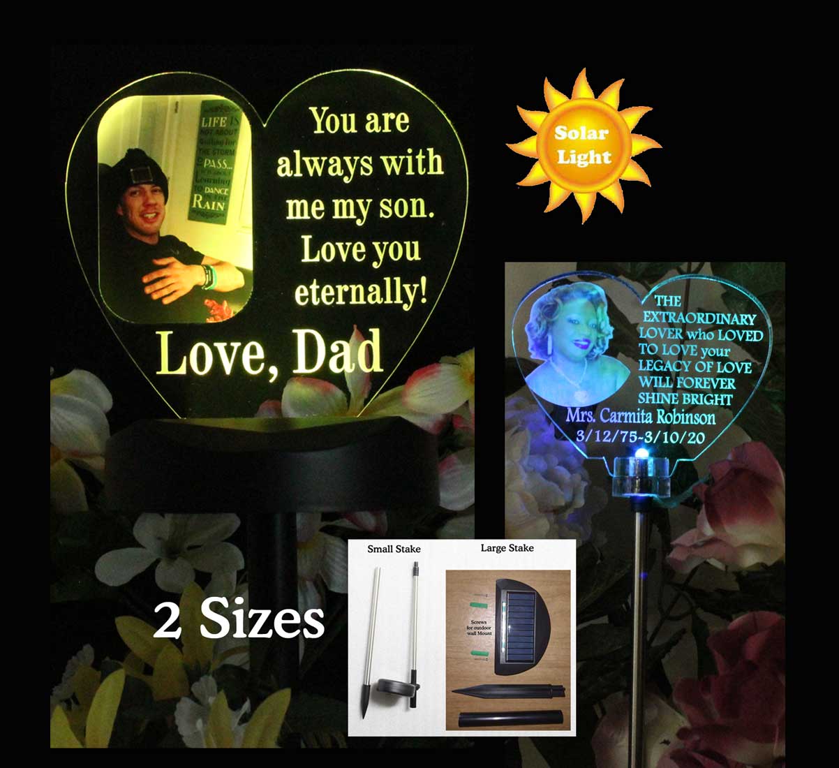Heart Personalized Photo Solar light Personalized  Grave Marker, Garden Light