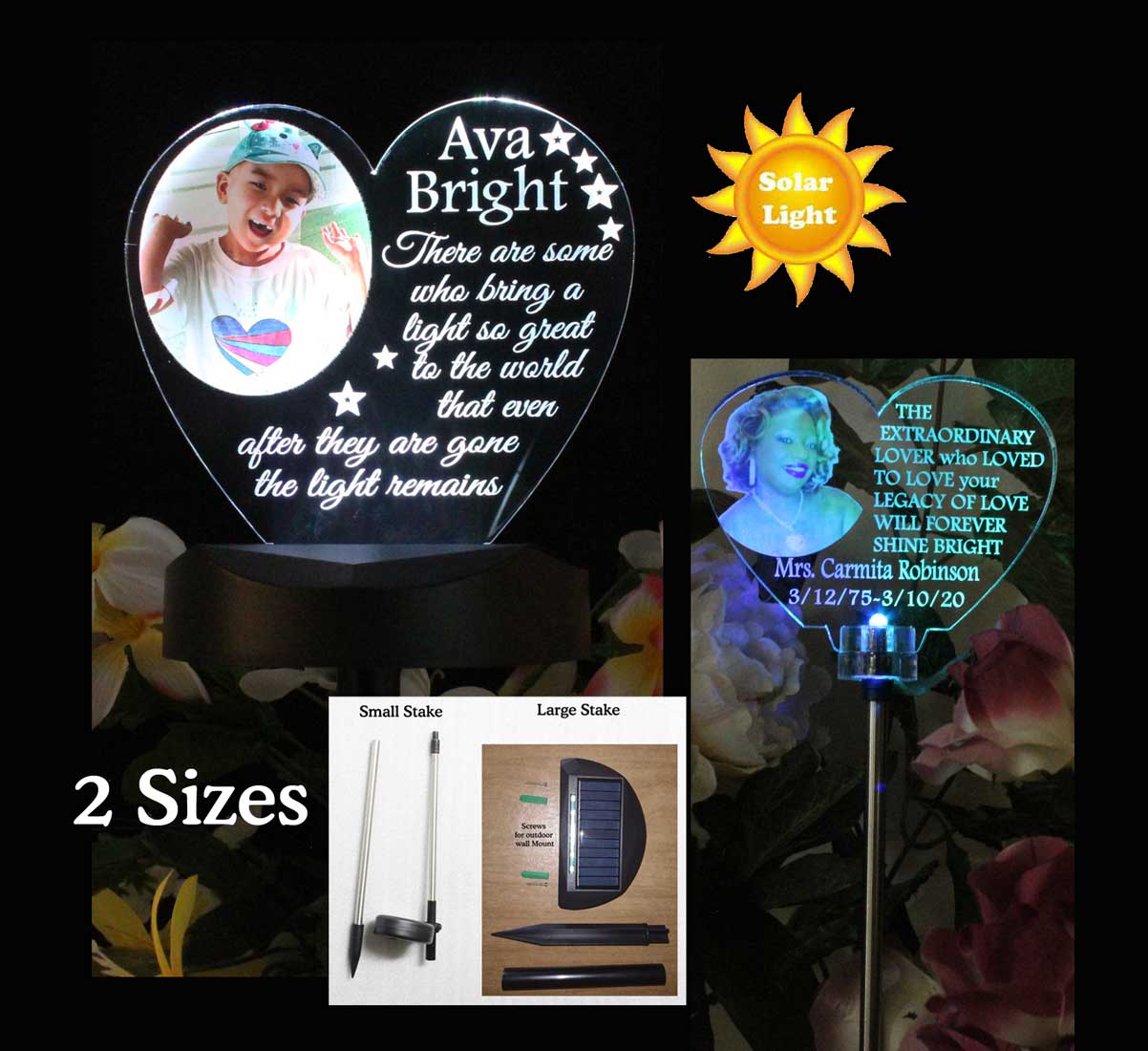 Personalized Photo Solar cemetery light, Grave Marker, Memorial Plaque, Sympathy gift
