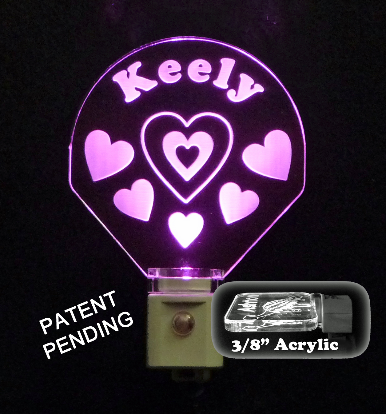 Personalized  LED Night Light, with Hearts