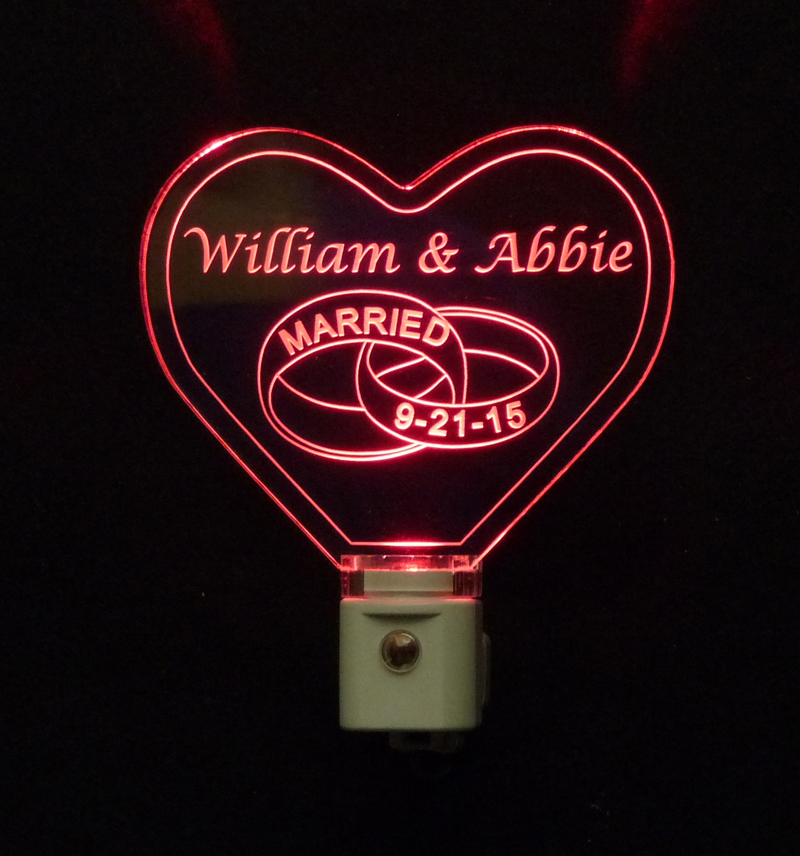 Personalized Heart Night Light with Wedding Rings