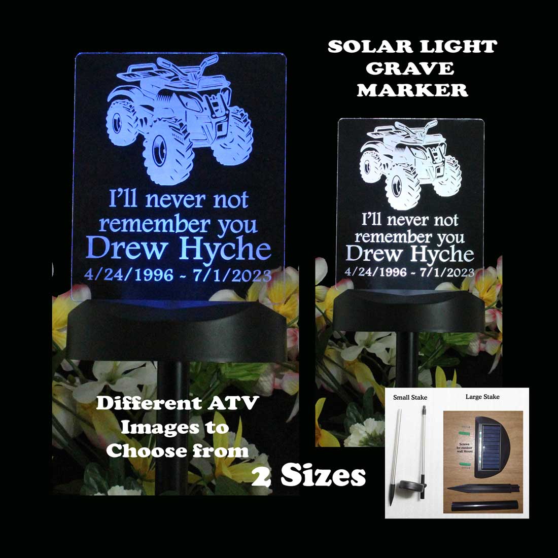 Personalized ATV Solar Light, Grave Marker, Sympathy Gift