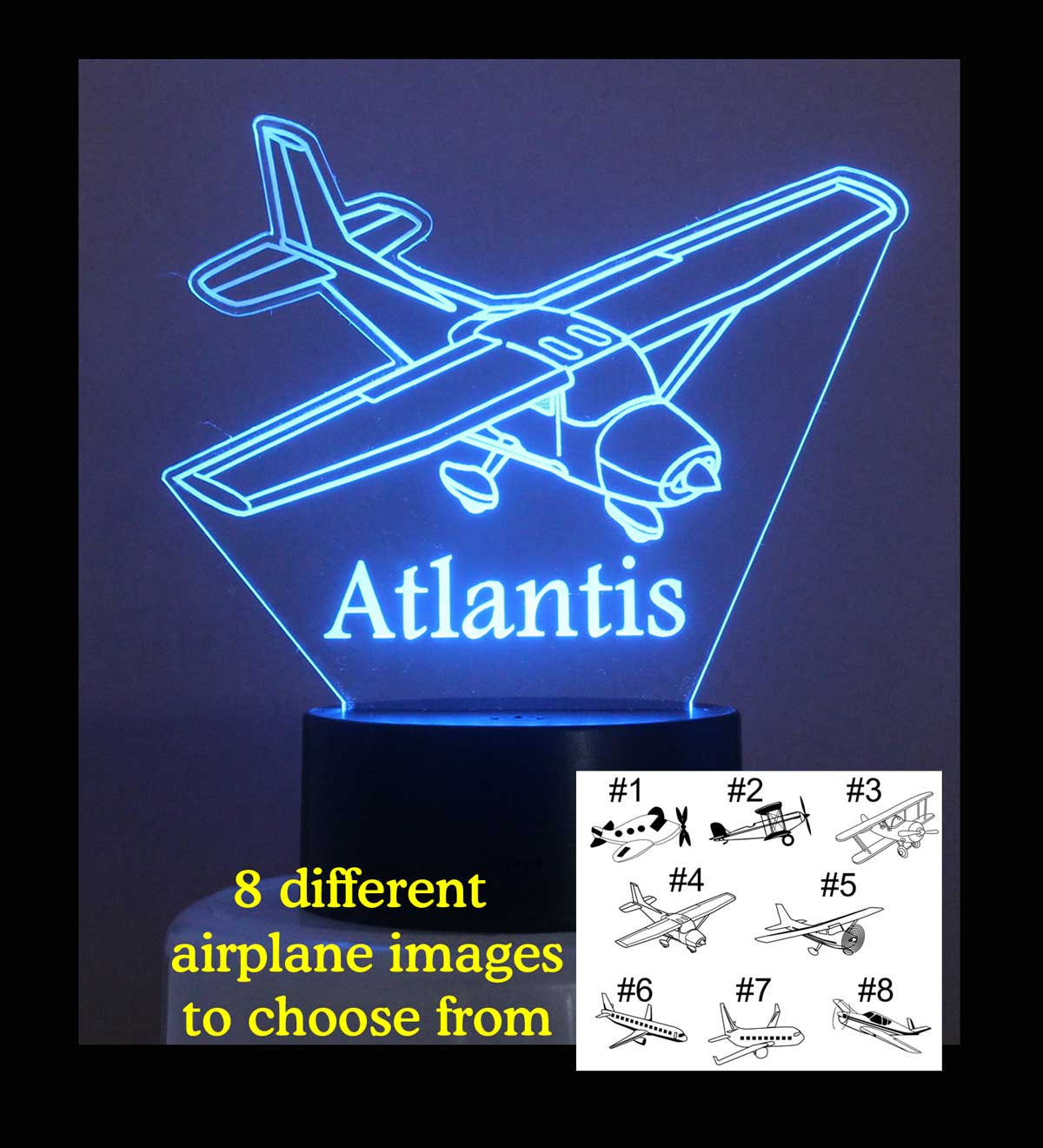 Personalized Airplane night light USB/110V/240V battery operated