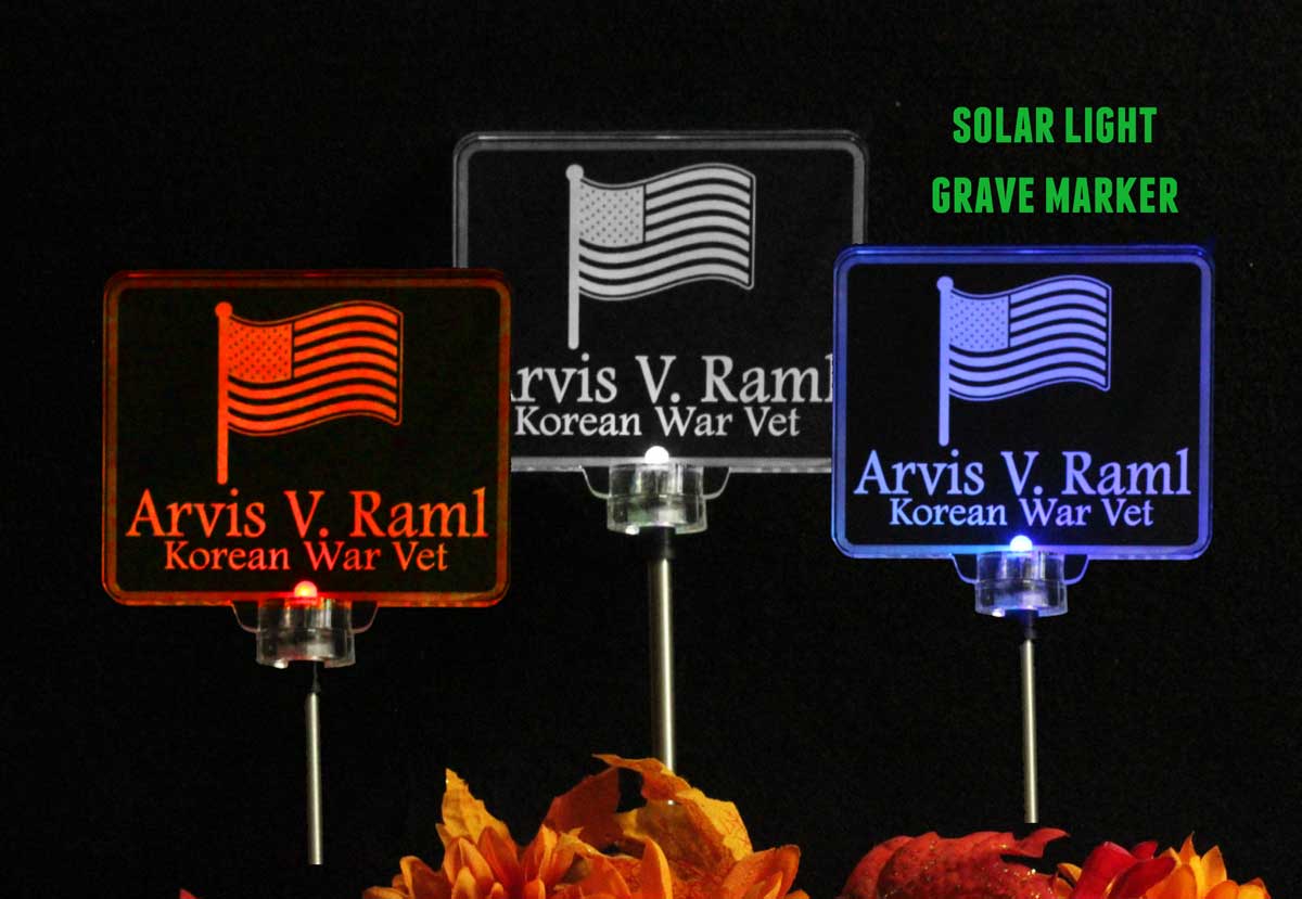 Personalized American Flag Solar Light, Grave Marker, Garden Light, Memorial gift