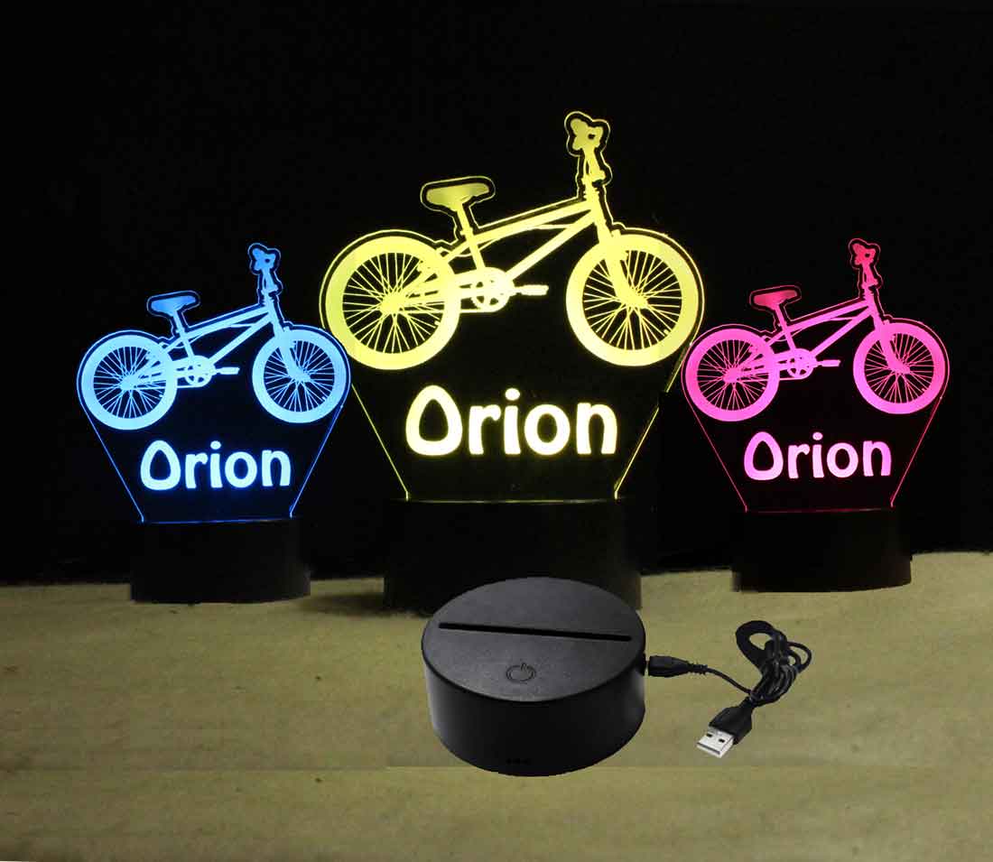 Boys Personalized BMX Bike Night Light - USB - 110V - Battery, Bicycle