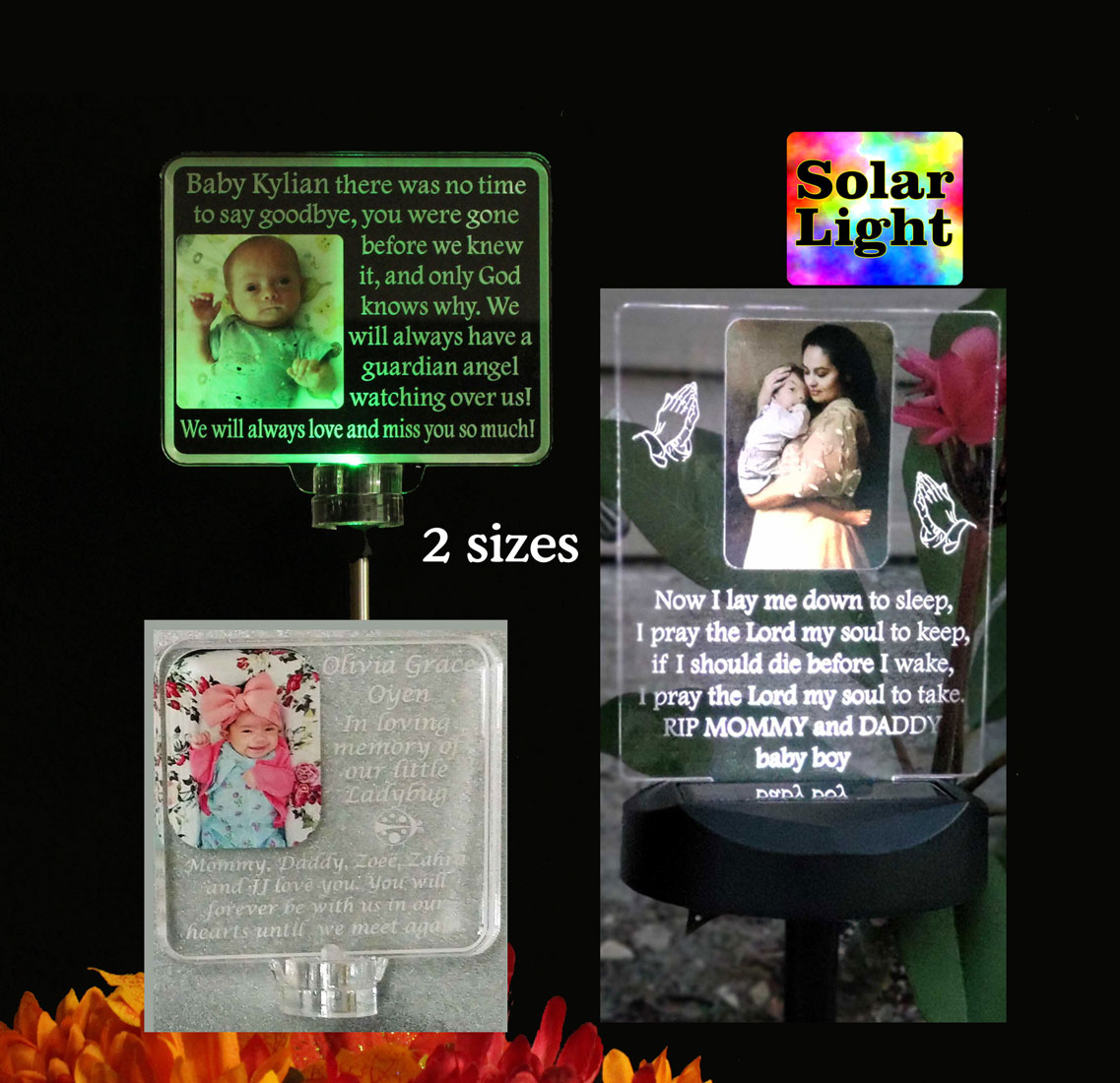 In Loving Memory Sympathy Gift, Grave Marker Solar Light with Photo, Memorial Plaque