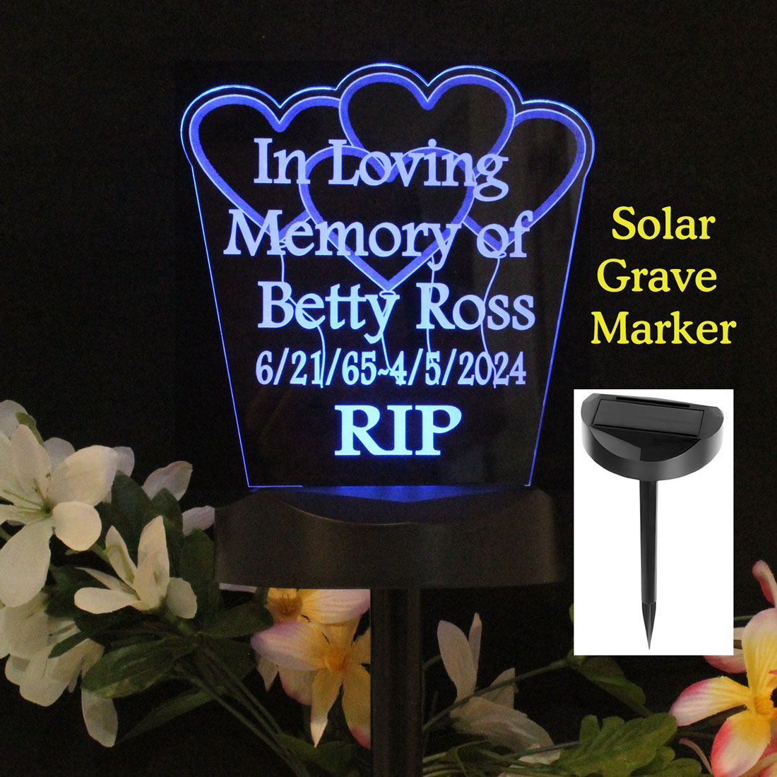 Custom Heart Balloons Solar Light - Memorial Grave Marker - Sympathy Gift