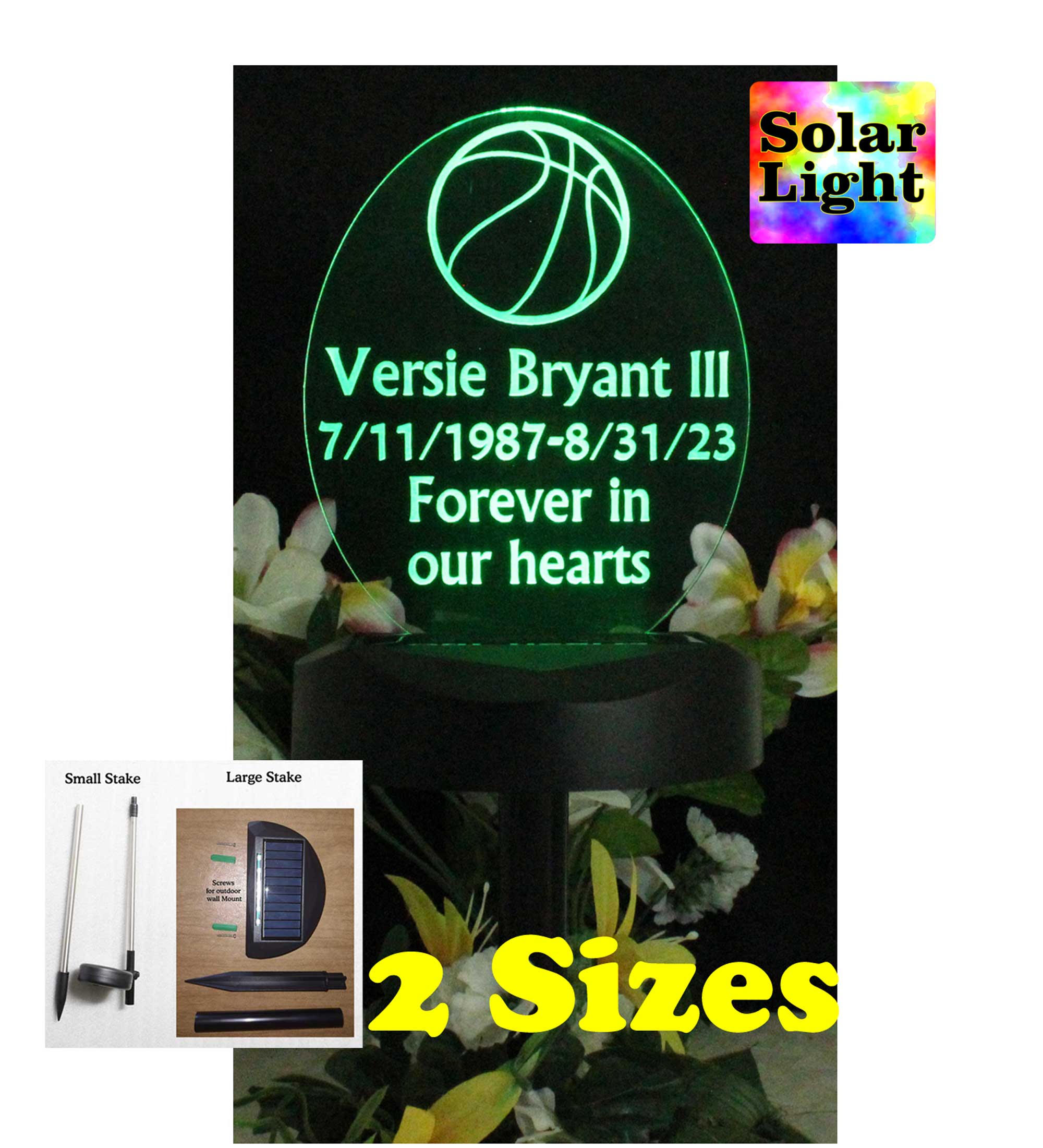 Basketball Sympathy Gift, Personalized Grave marker Solar Light, Garden light