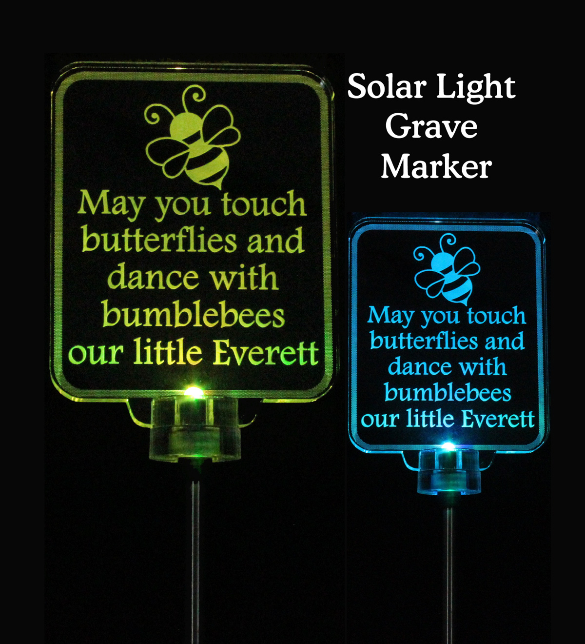 Personalized Bumble Bee Solar Light, Grave Marker, Garden Light, Memorial Plaque