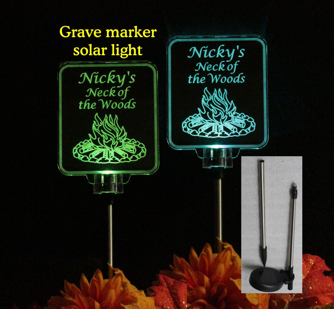 Campfire Cemetary marker, Camper solar light grave marker, personalized