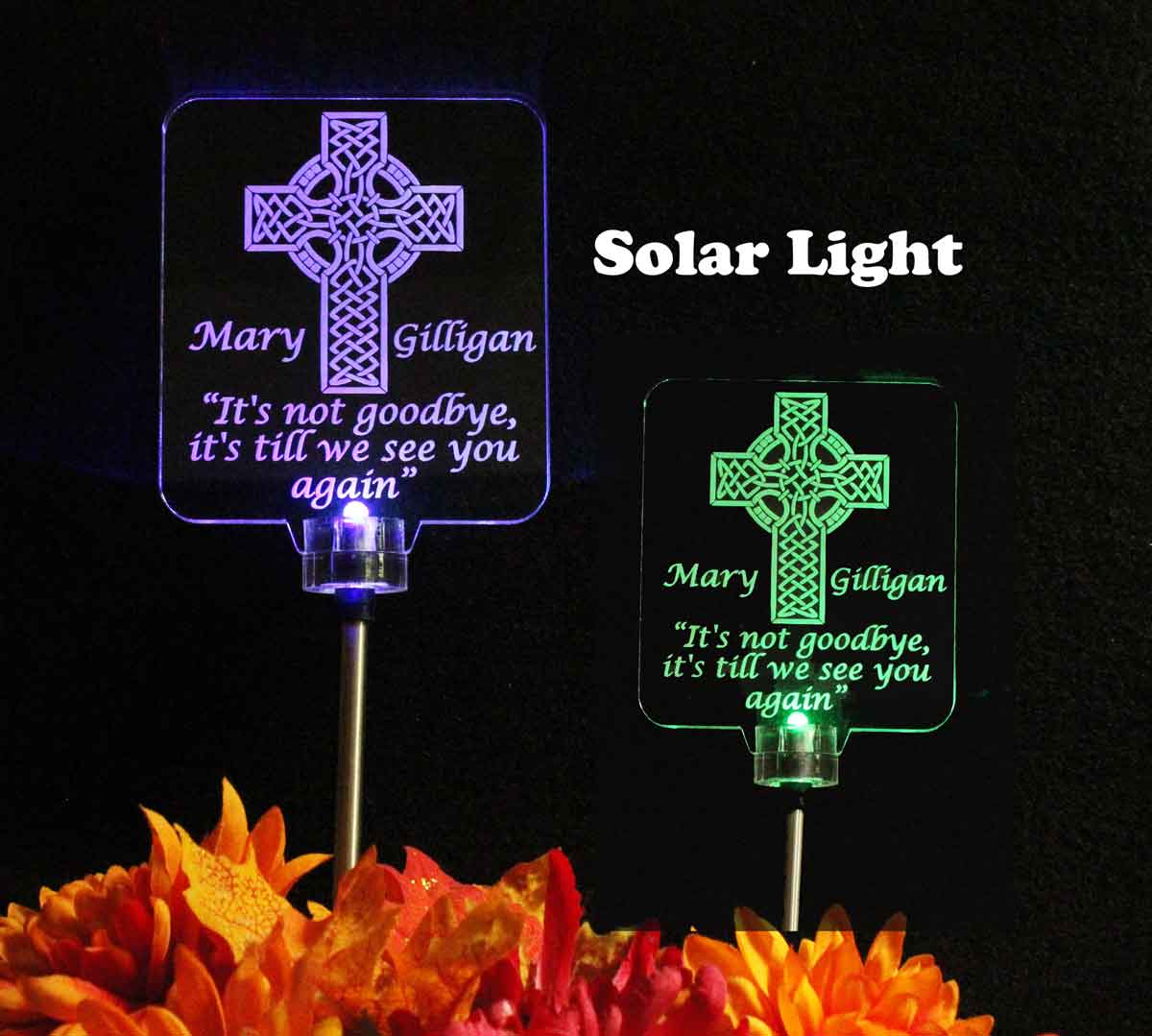 Celtic Cross Personalized Solar light, Grave Marker, Garden Light, Memorial Plaque
