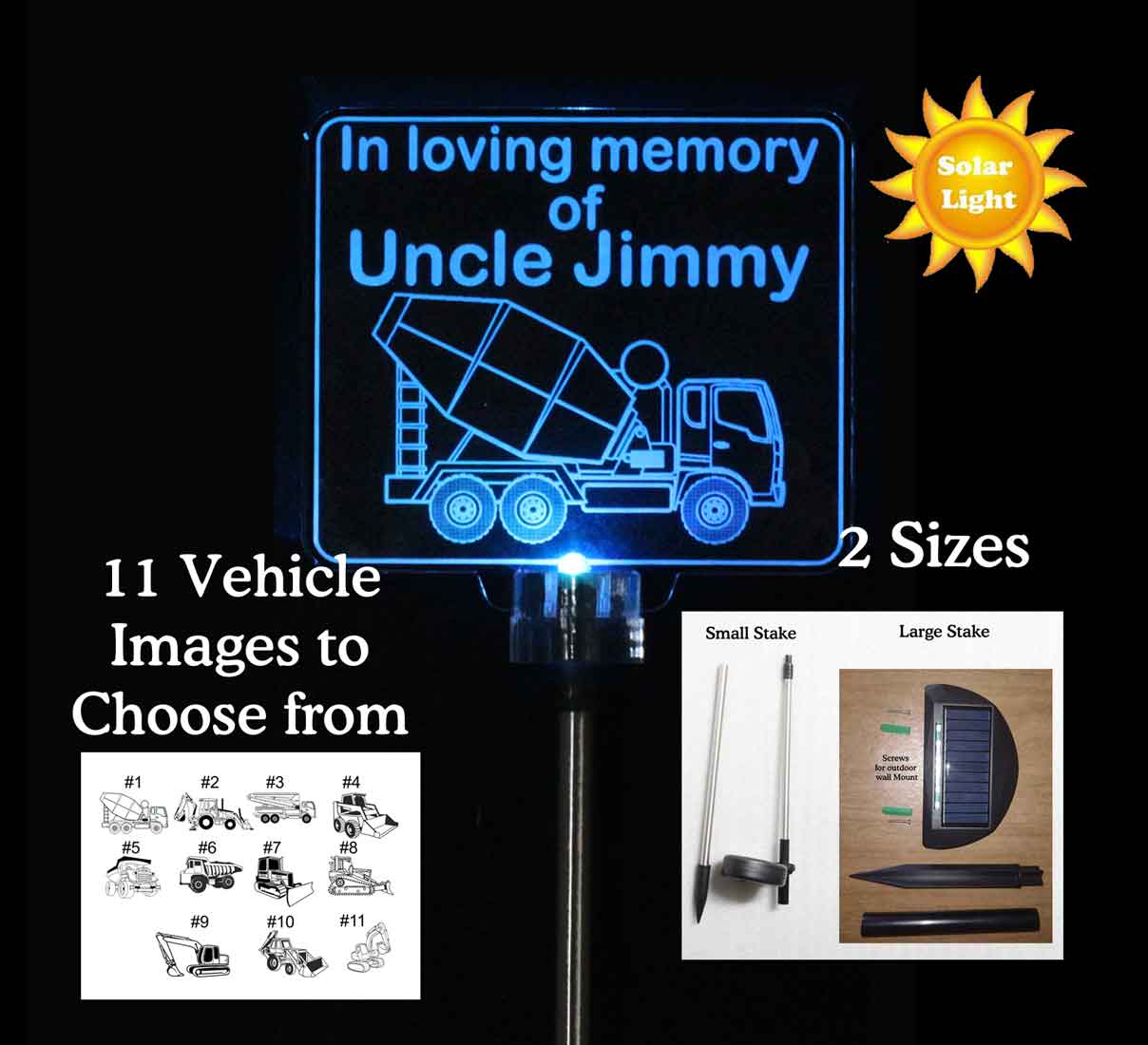 Personalized Cement Truck Solar Light,  Grave Marker, Sympathy Gift, Loss of Dad