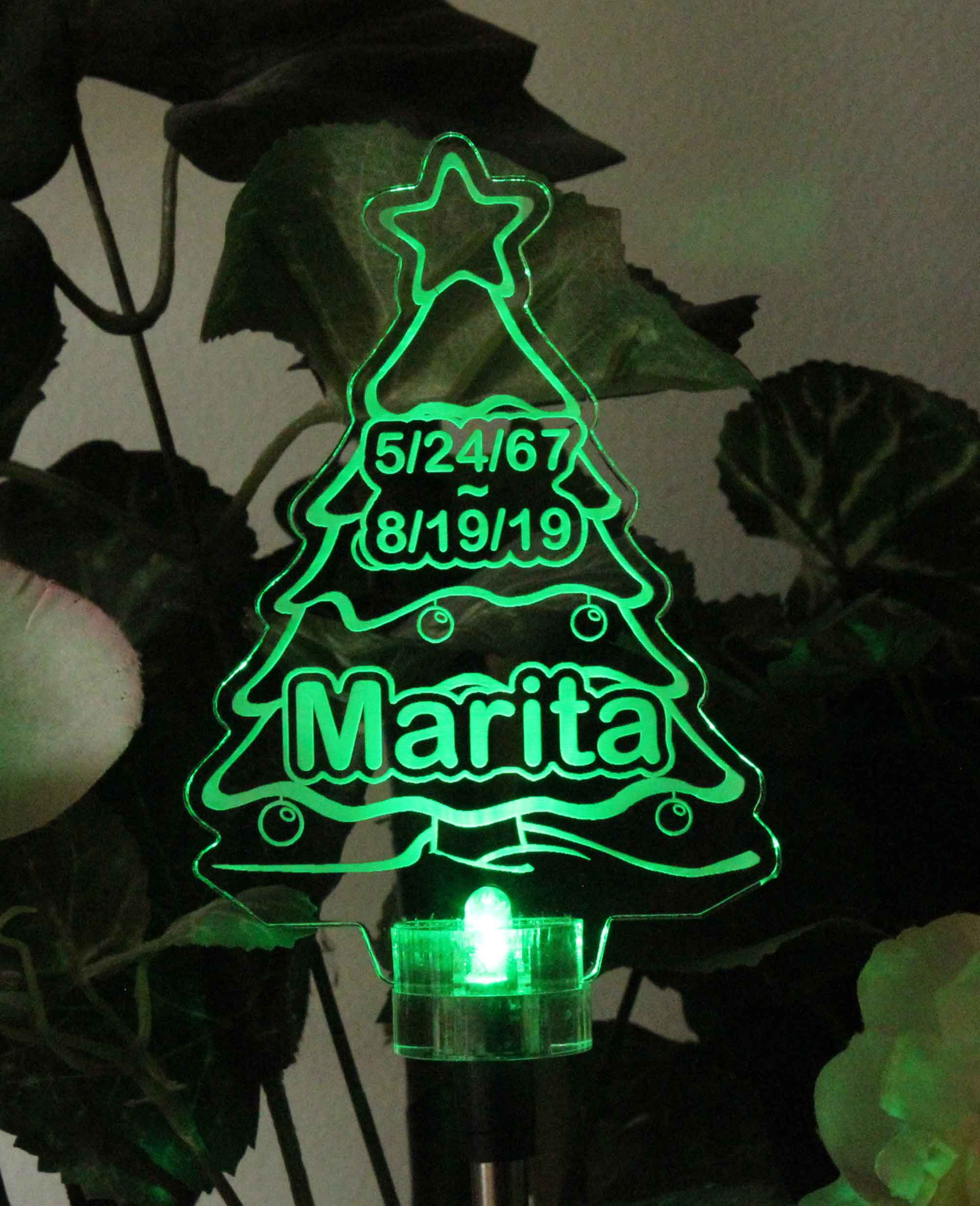 Personalized Christmas Tree solar light, Grave Marker, Garden light