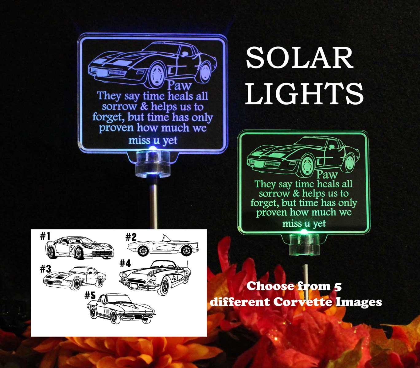 Personalized Corvette Car Solar Light, Grave Marker, Garden Light