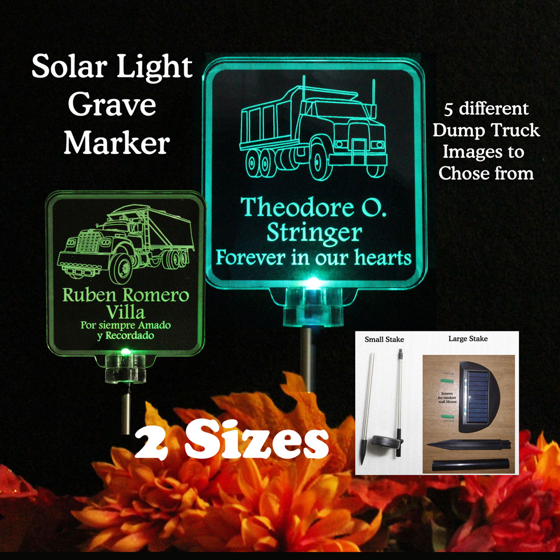 Dump Truck Solar Light, Personalized Grave Marker, Garden Light, memorial gift