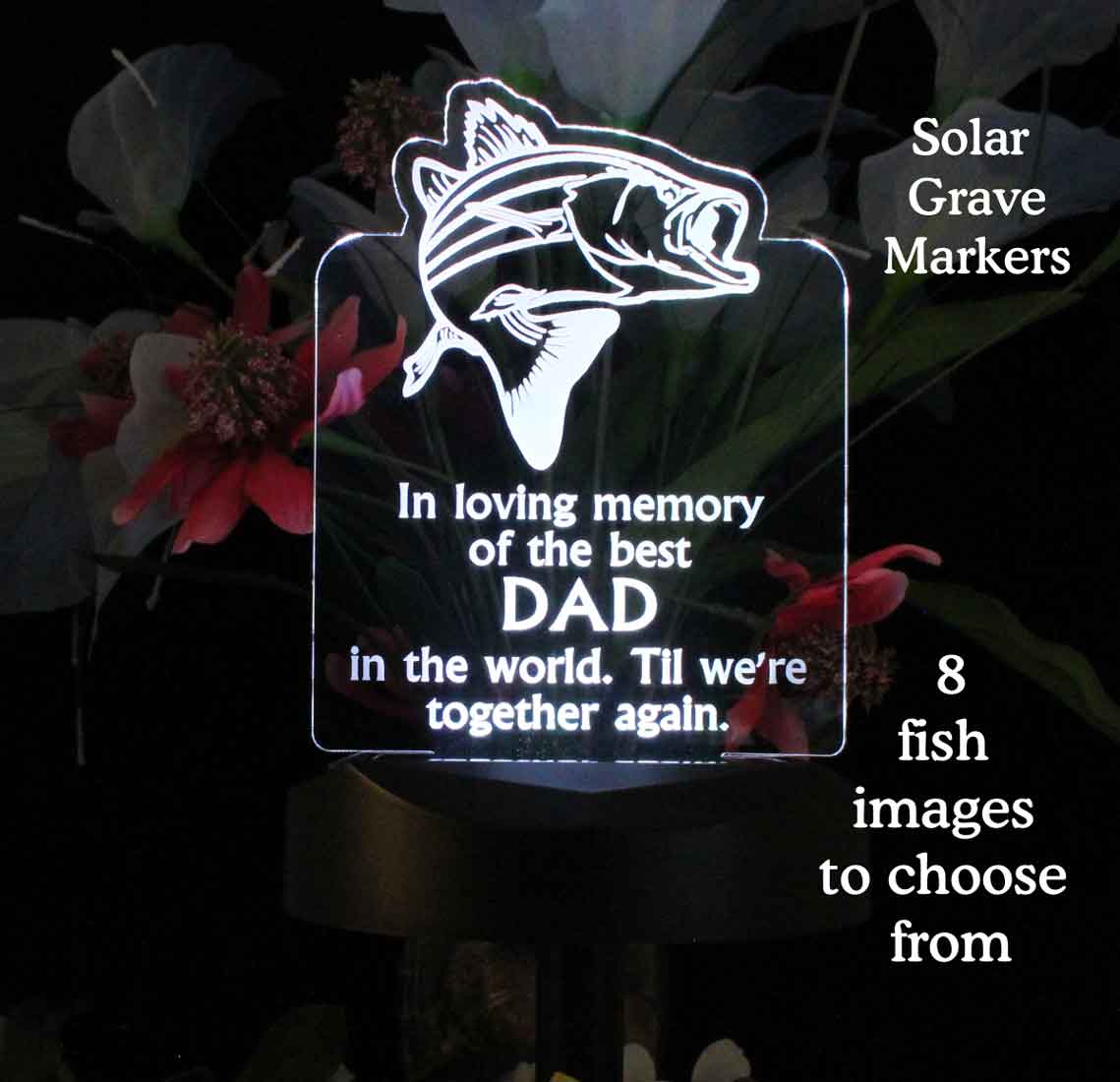 Sympathy Gift: Fish Grave Marker with Personalized Solar Light - Fisherman Memorial