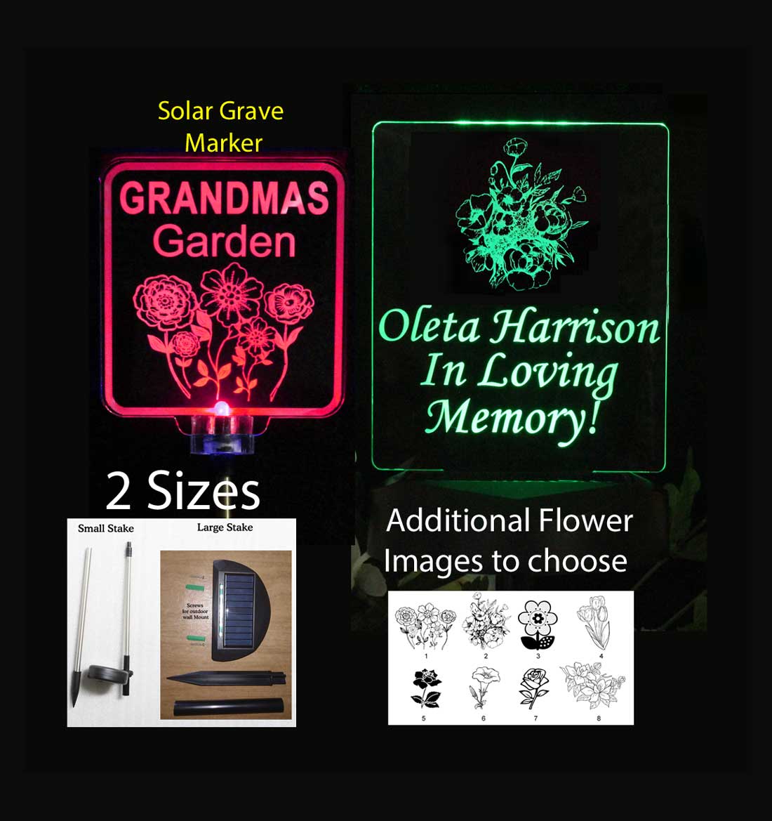 In Loving Memory Flower Solar Grave marker, Garden light