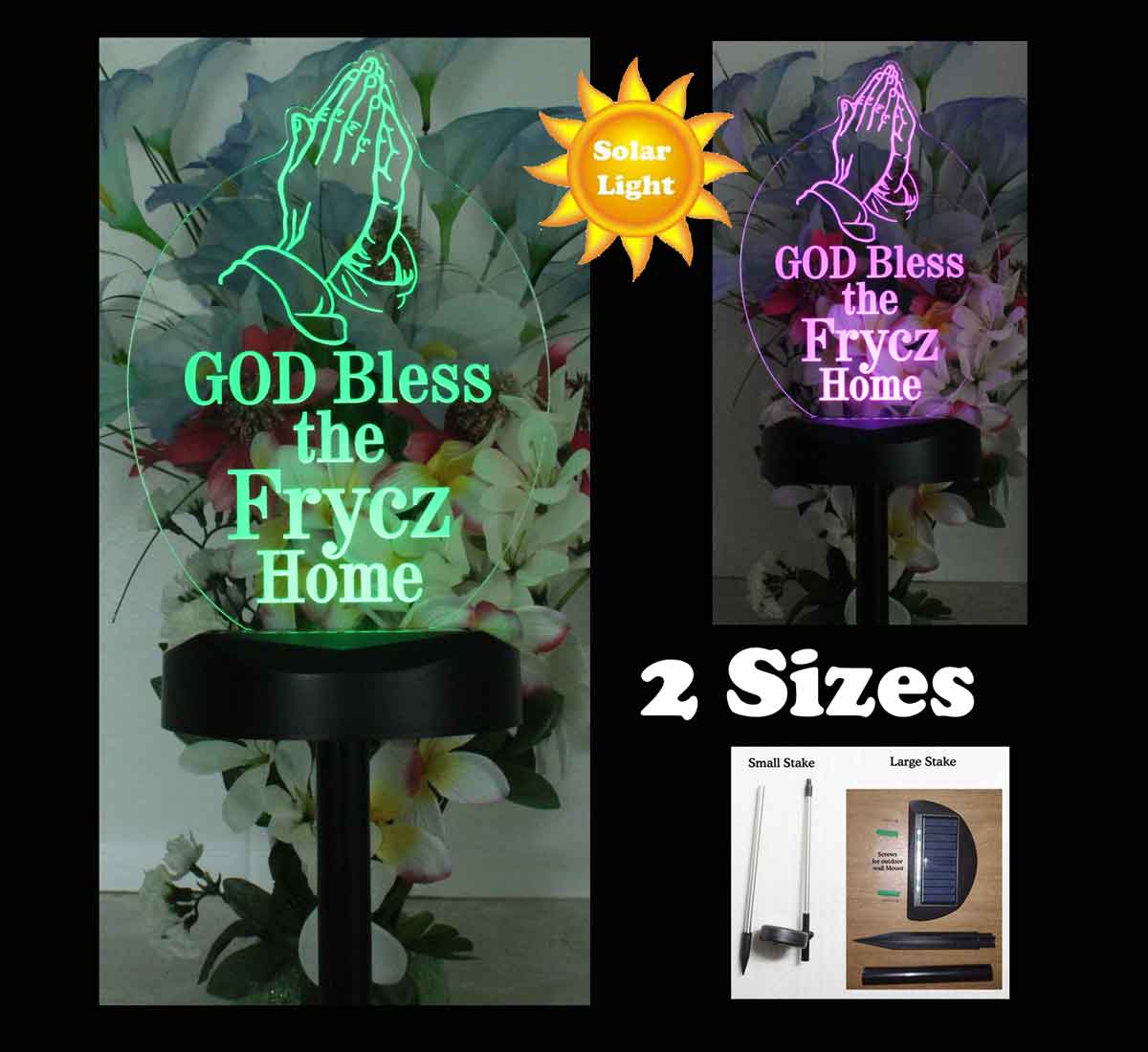Personalized Solar Light, Grave Marker, with Praying Hands, Garden Light