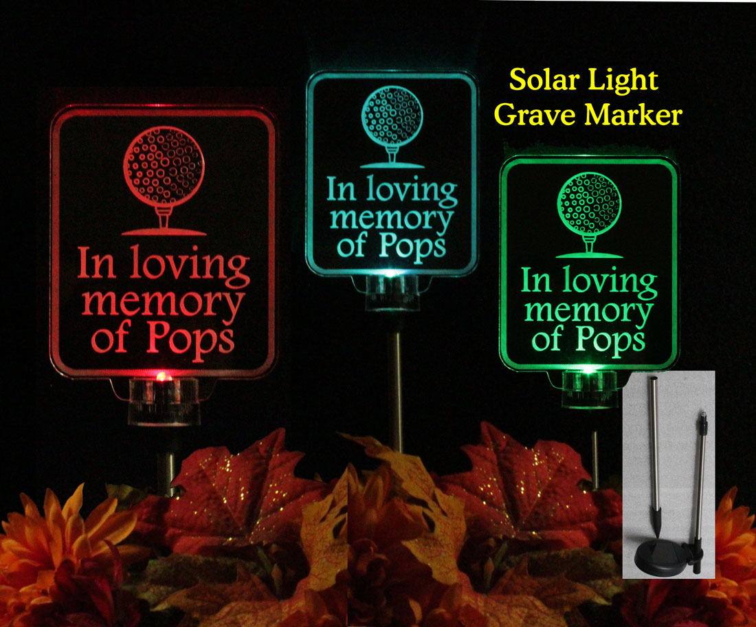Golf Ball Cemetary marker, Golfer solar light grave marker, personalized