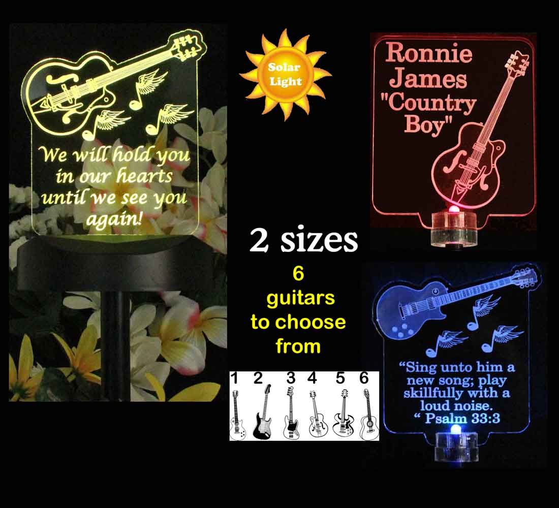 Personalized Guitar Solar Light - Memorial Garden Marker for Sympathy & Grief