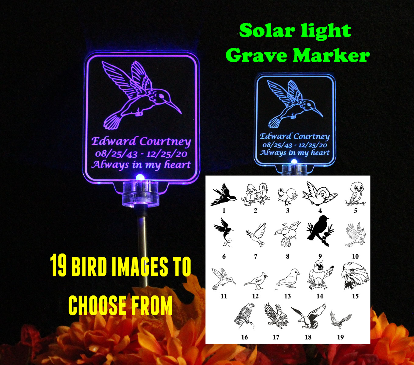 Hummingbird Personalized Solar light, Grave Marker, Garden Light, Sympathy Gift