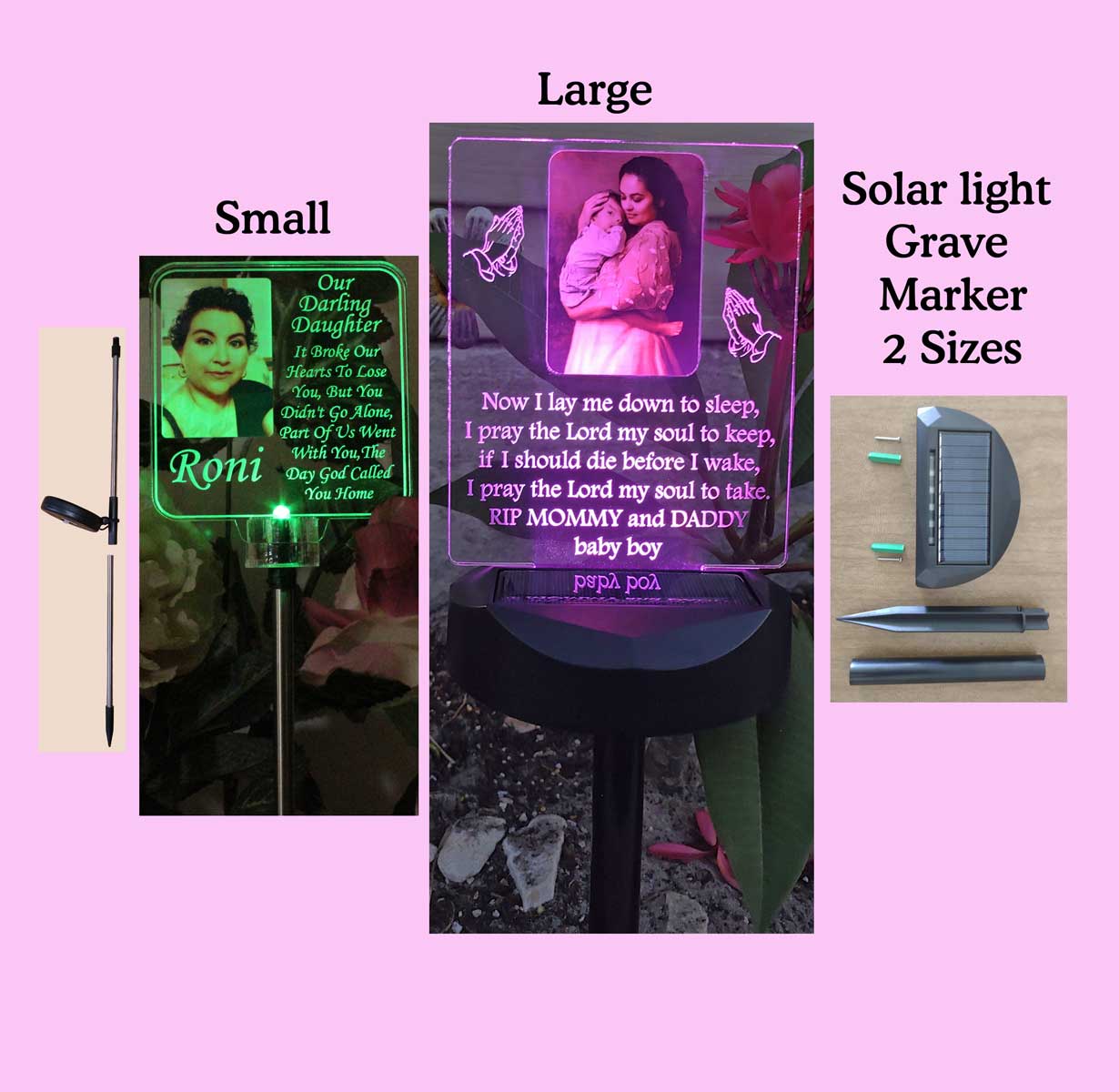 Sympathy Gift, Grave Marker Solar Light with Photo, Memorial Plaque