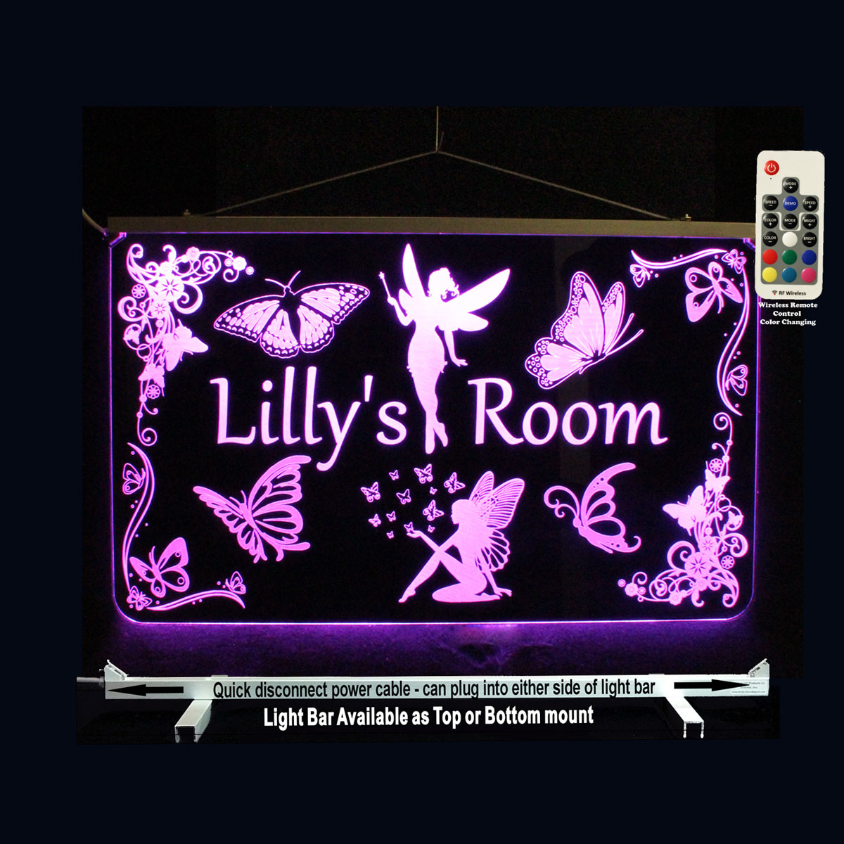 Personalized LED Girls Sign, with Butterflies and Fairies, kids gift, Lamp
