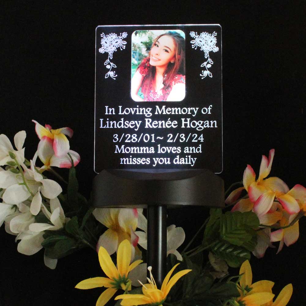 Photo Solar Light Grave Marker - Sympathy Remembrance Gift - Memorial Garden Plaque