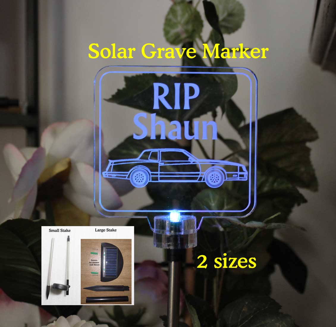 Personalized Chevy Monte Carlo Solar Light, Grave Marker, Sympathy Gift