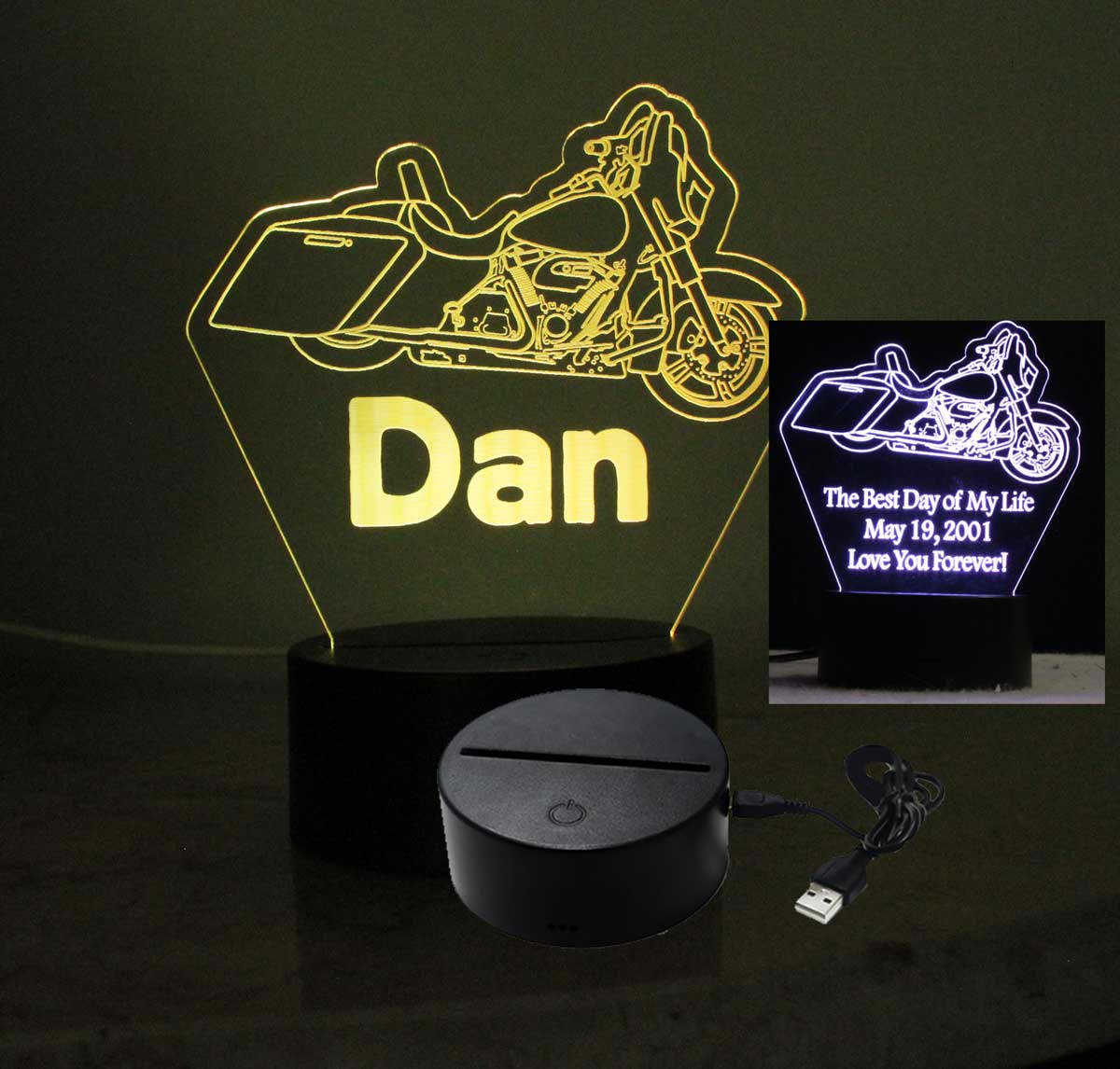 Motorcycle night light Personalized USB/110V/240V battery operated