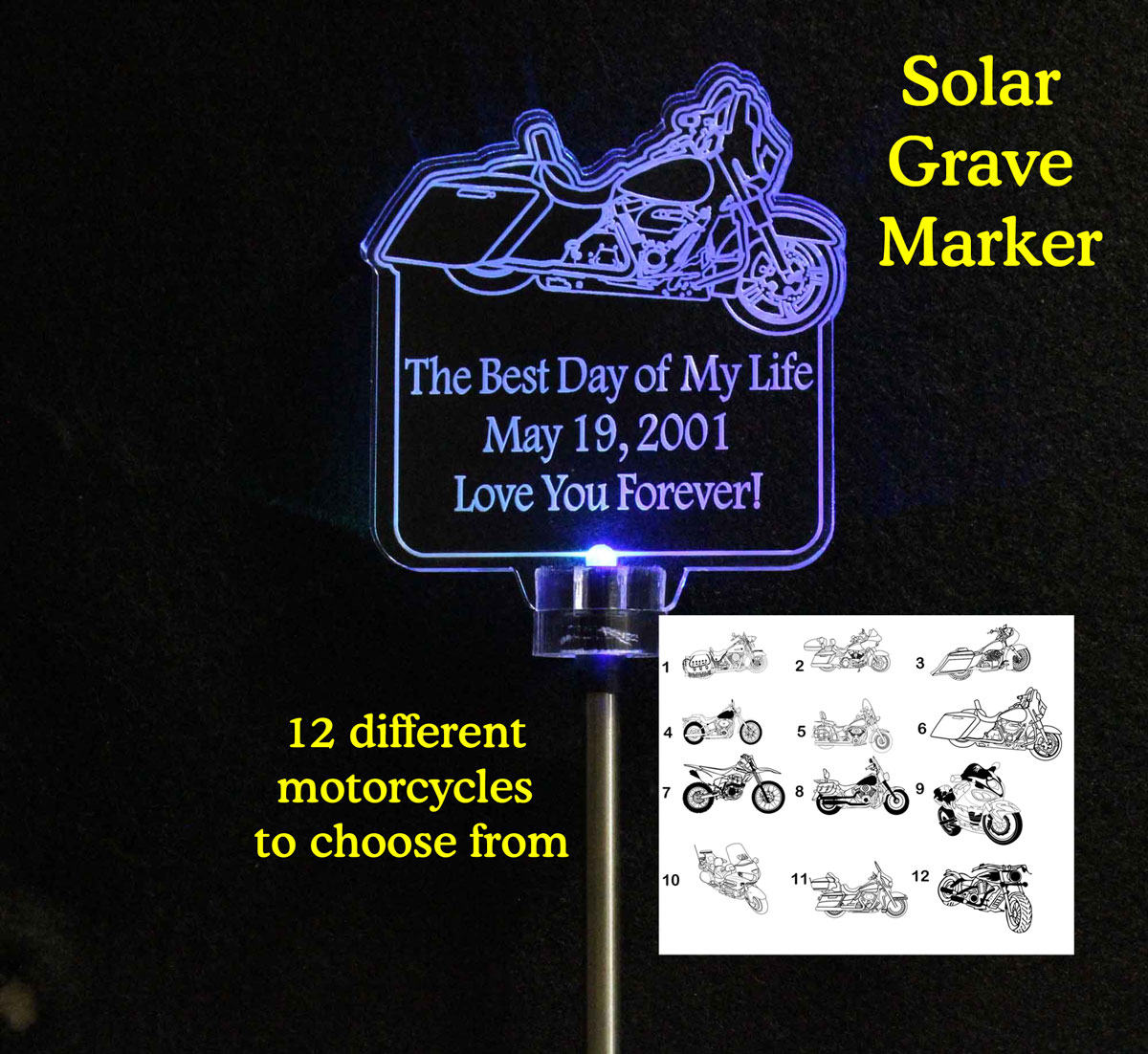 Custom Grave Marker, Motorcycle Solar Light Garden light, memorial Plaque