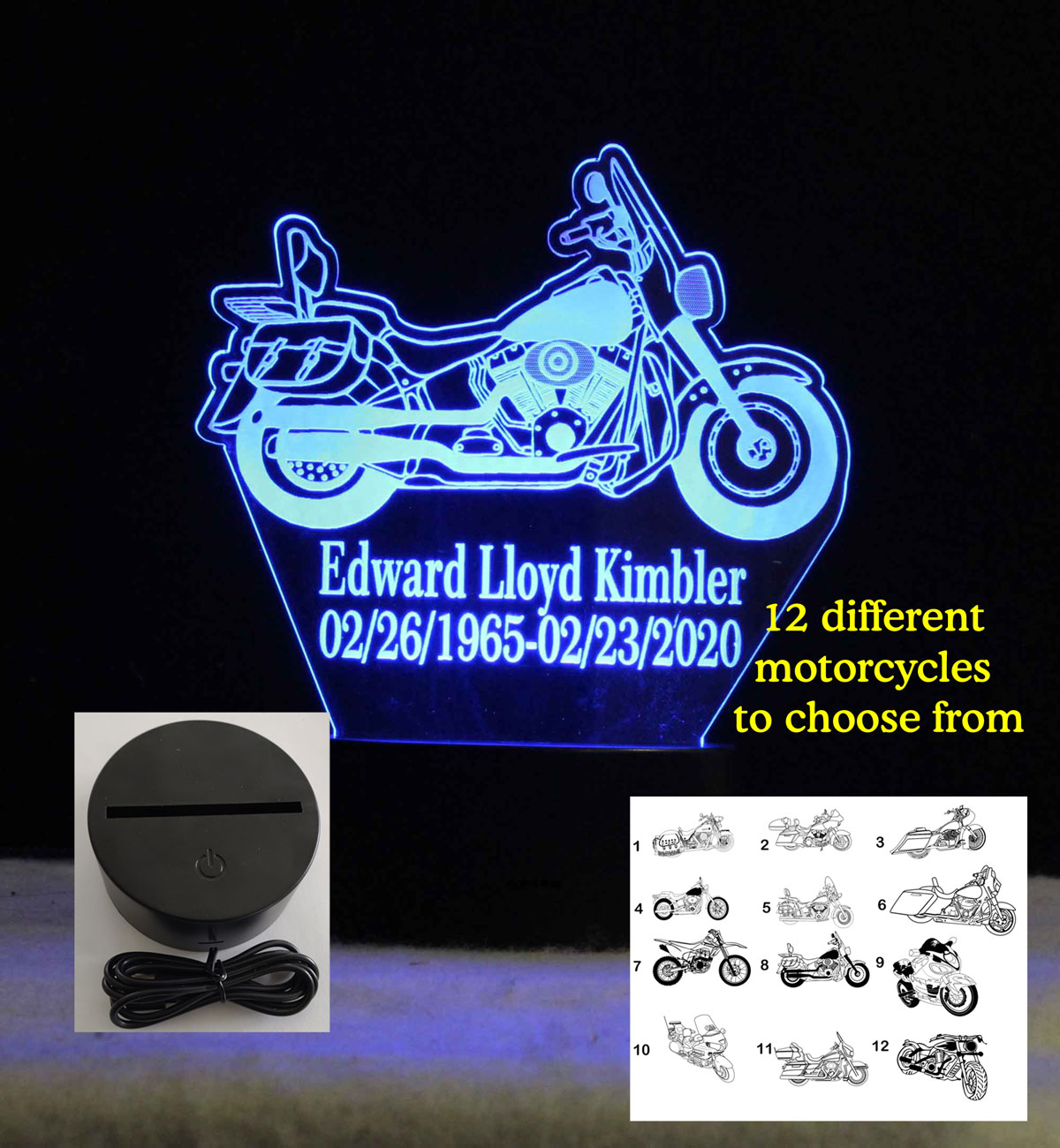 Personalized Motorcycle night light, Sympathy Gift, Memorial Plaque