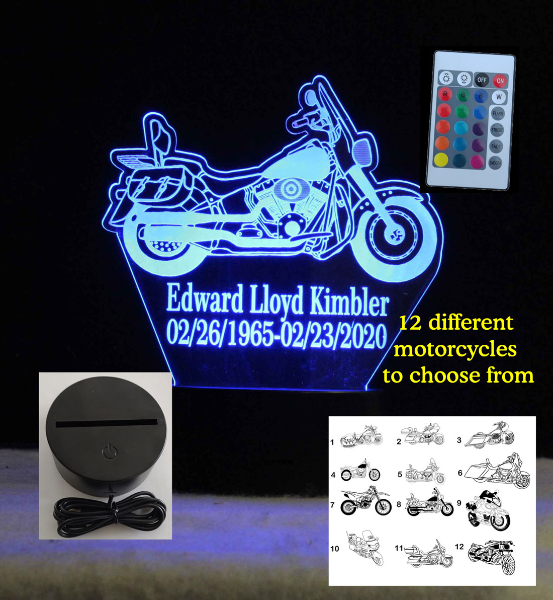 Personalized Motorcycle Table Top night light  USB/battery/110V/110V/240V battery operated Motorcycle night light