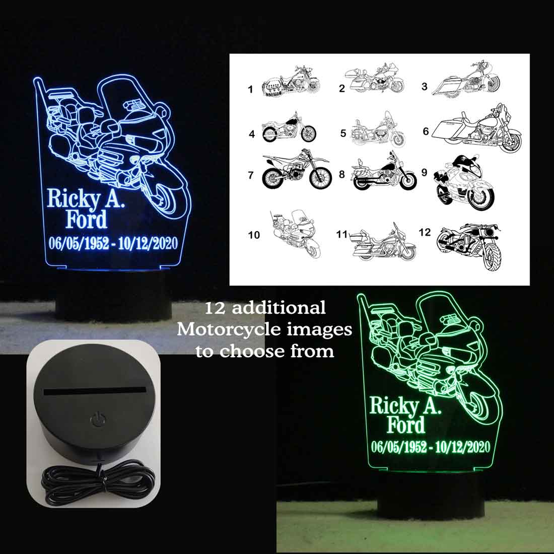 Personalized Motorcycle night light, Memorial Plaque