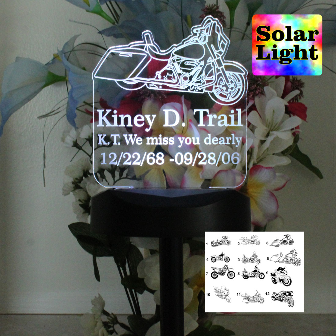 Motorcycle Solar Light Garden light, Grave Marker, memorial