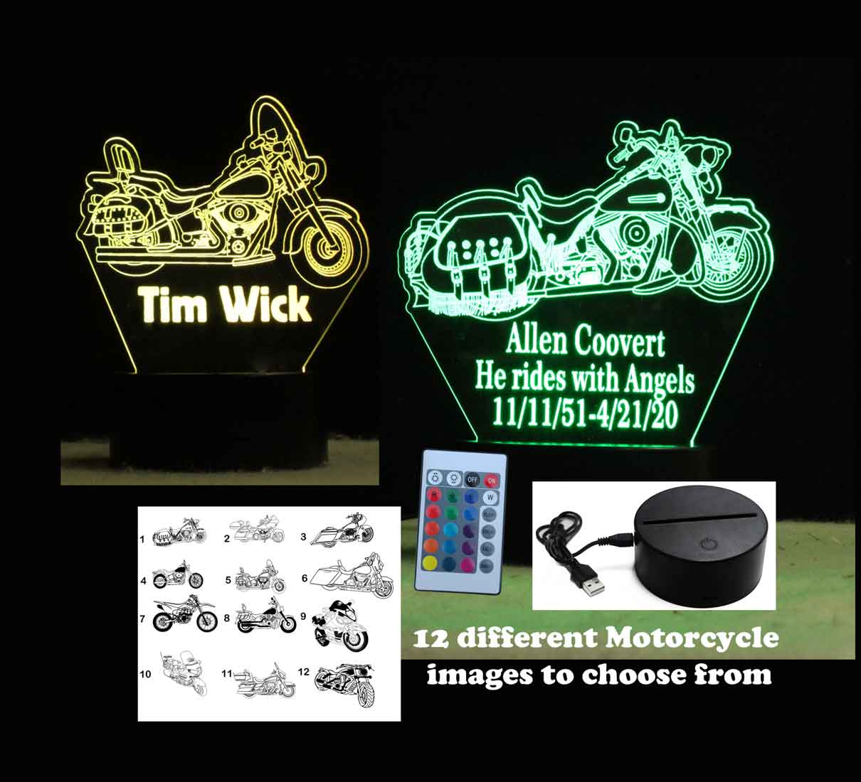 Personalized USB/110V/240V battery operated Motorcycle night light