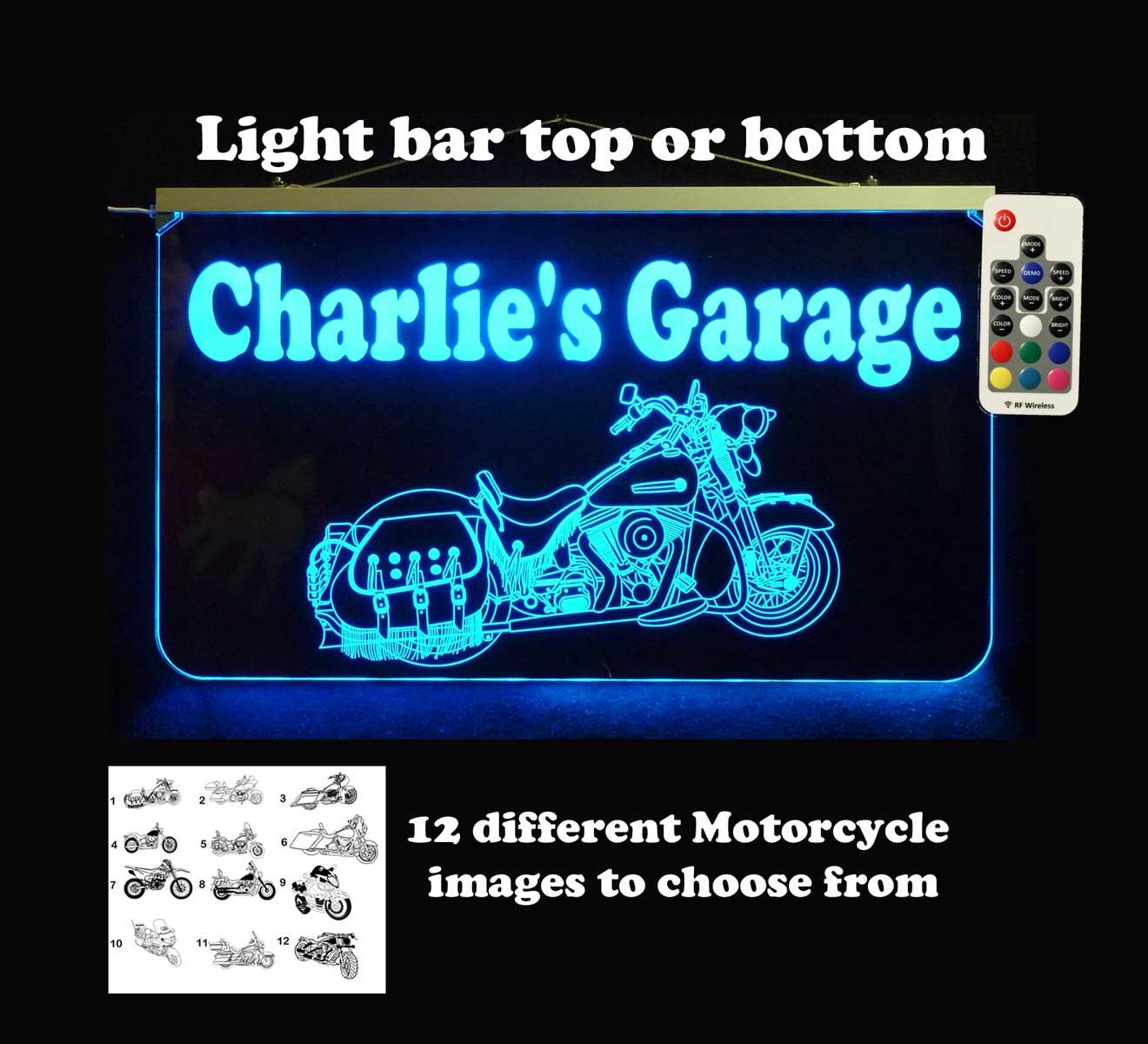 Motorcycle sign, LED man cave sign, garage sign, bar sign