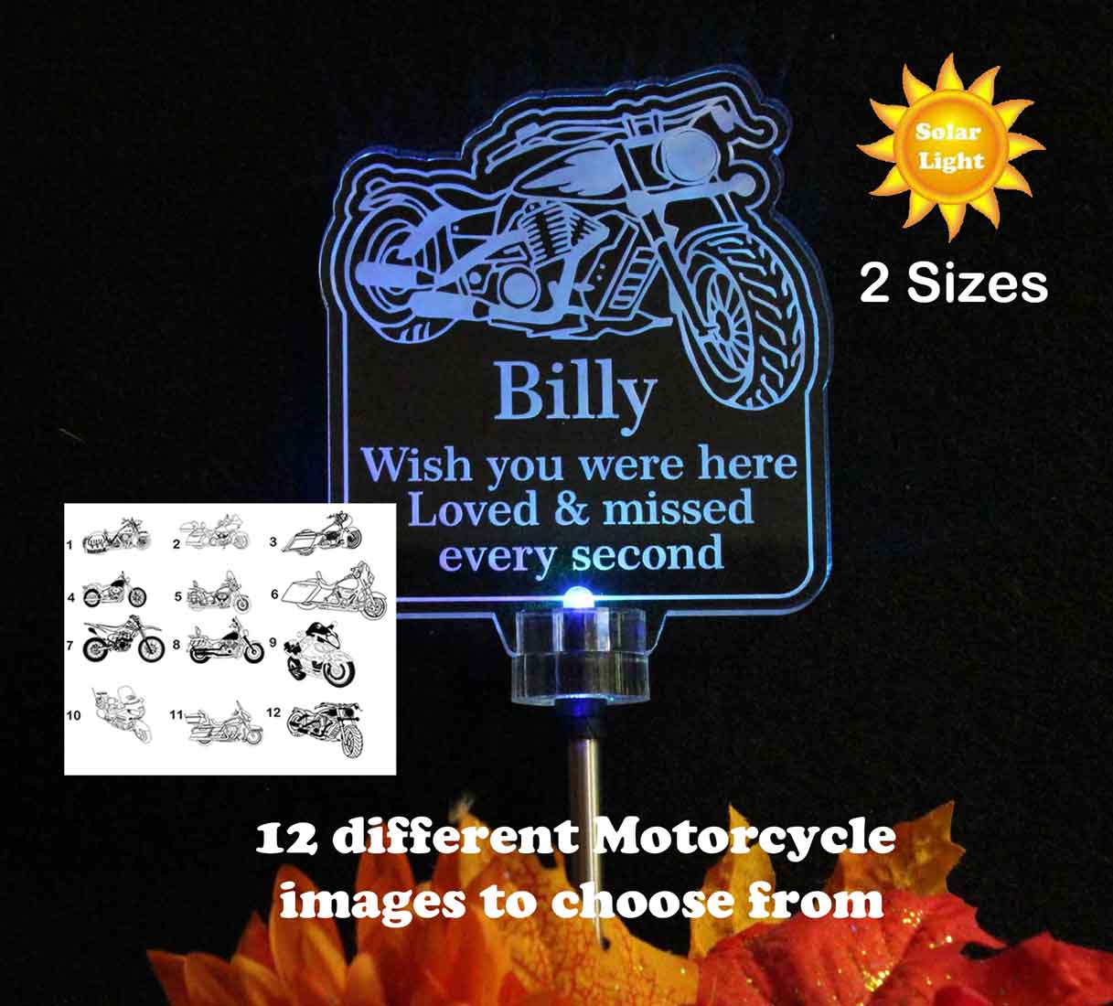 Personalized Harley motorcycle Solar Lihgt Garden light, Grave Marker