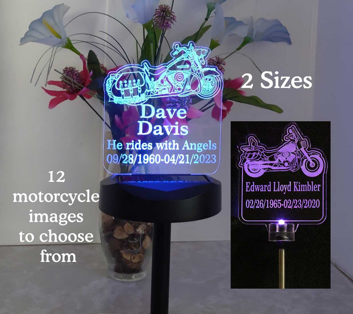 Sympathy Gift, Personalized Motorcycle Grave marker, Solar Light Garden light