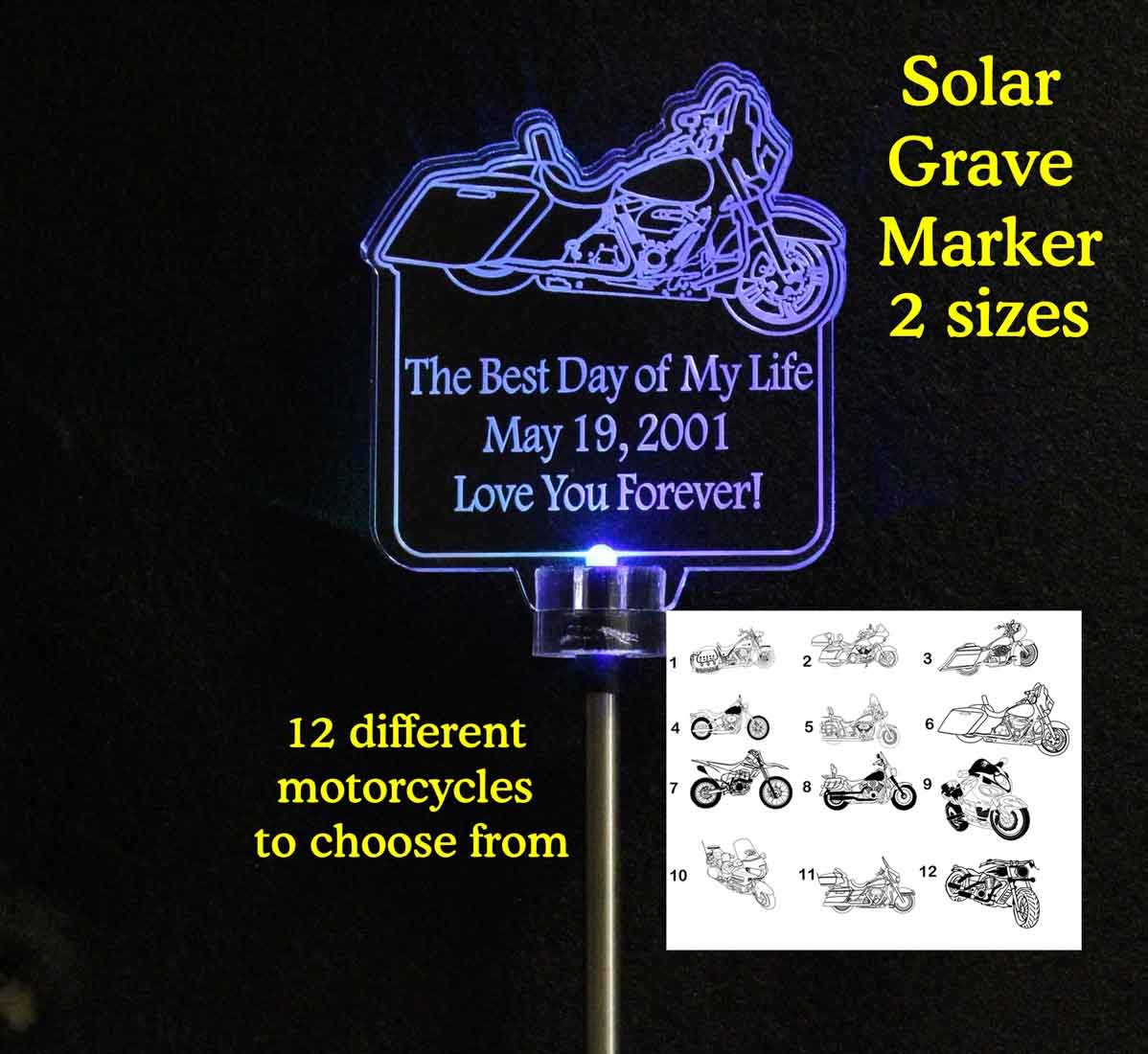 Motorcycle Solar Light Garden light, Grave Marker, memorial
