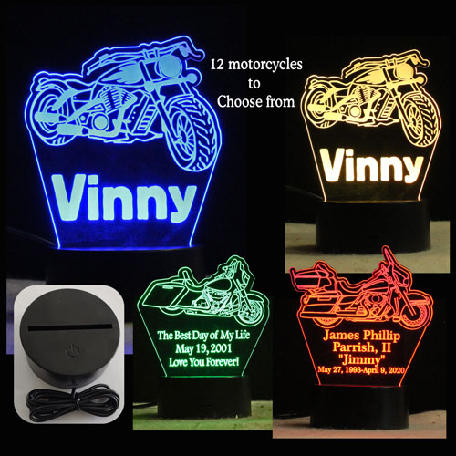 Personalized Motorcycle Night Light LED stand alone, Memorial marker