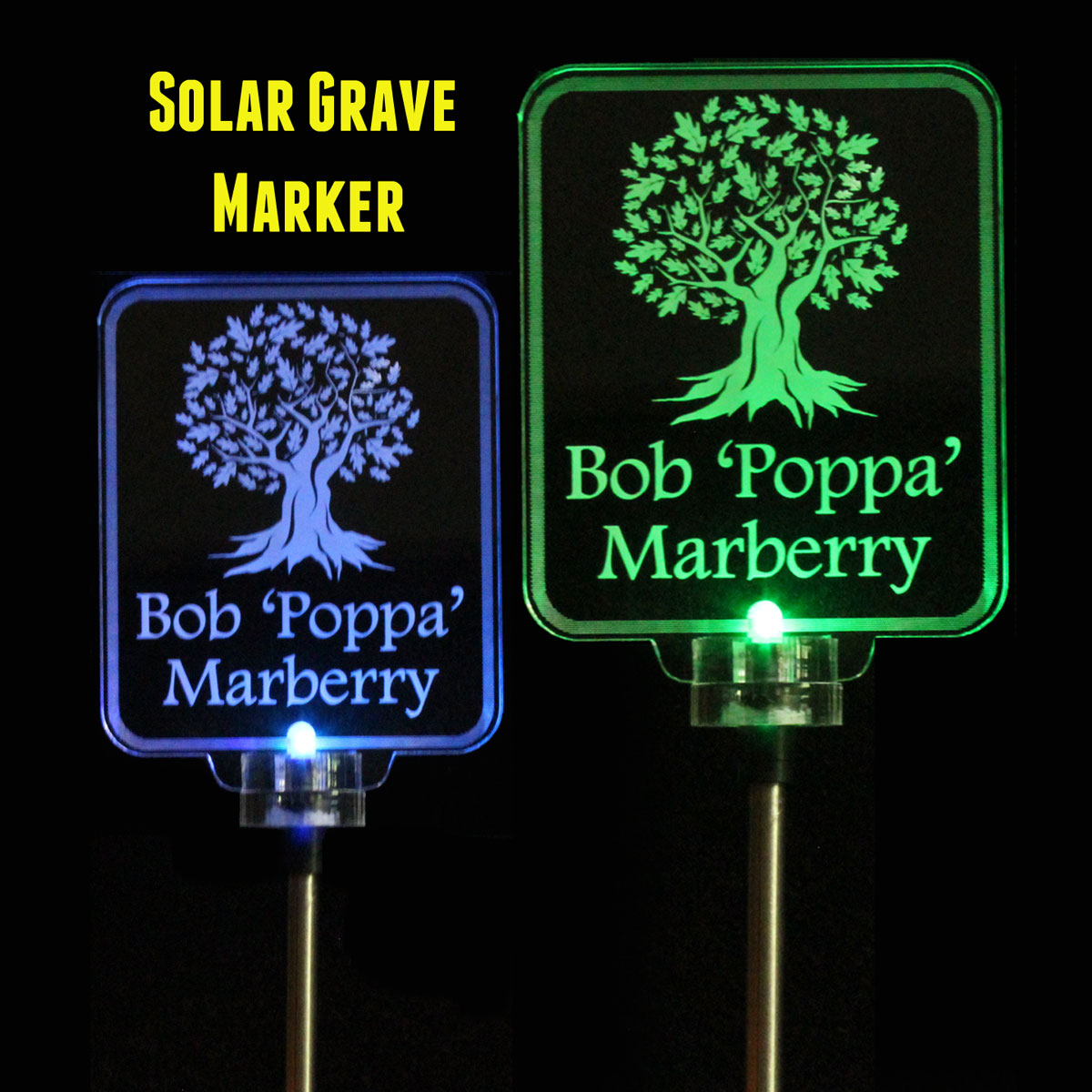 Oak Tree Cemetary marker, solar light grave marker, personalized
