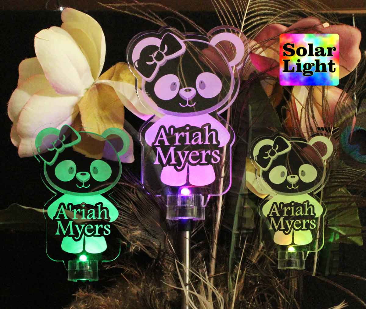 Personalized Panda Bear solar light, Grave marker, Garden Light, Solar Marker